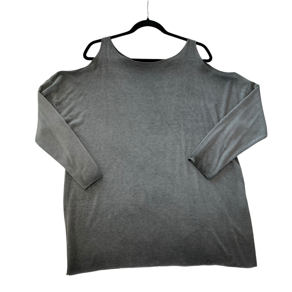 Gigi Moda Cold Shoulder Sweater Women’s L/XL Gray Ombre Long Sleeve Lightweight